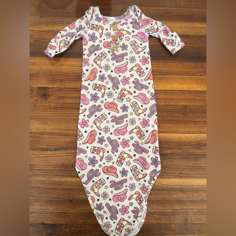 Caden Lane Pink and Purple Western Baby Knotted Gown